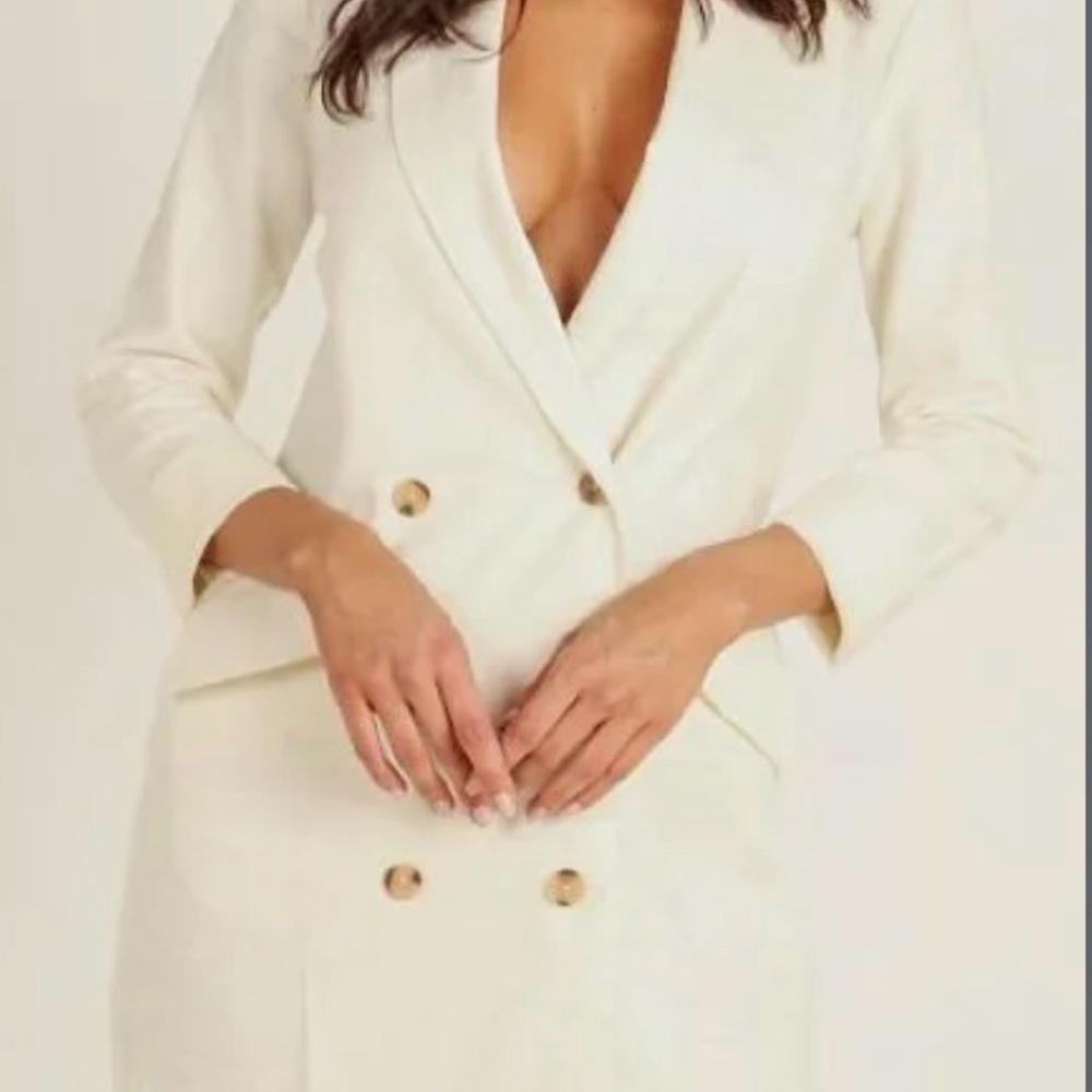 L Space Double-Breasted Cream Blazer Jacket